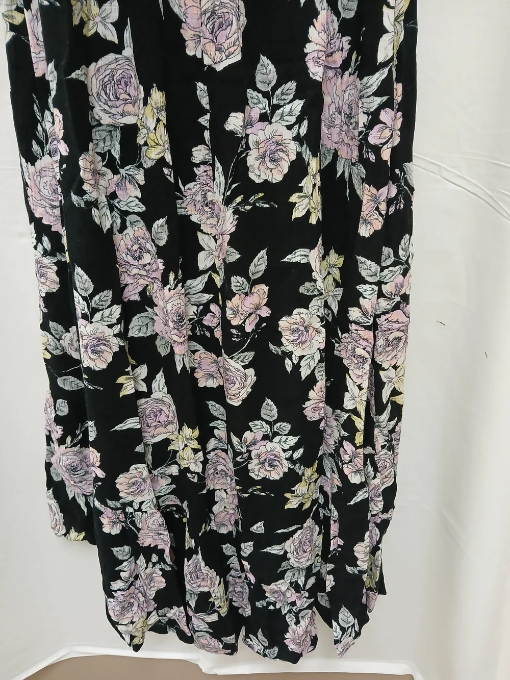 Rewind Black Floral Asymmetrical Midi Dress with Pink Roses